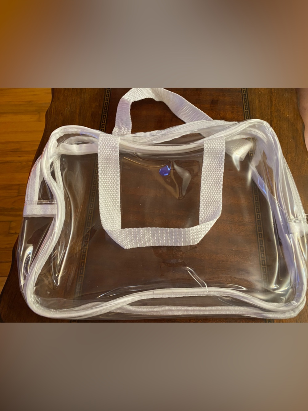 Clear Transparent Cosmetic Pouch with White Trim Handles,Durable for Travel etc